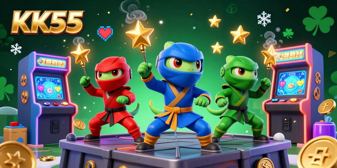 Experience the vibrant thrill of KK55 gaming with ninja chameleons and interactive casino elements.