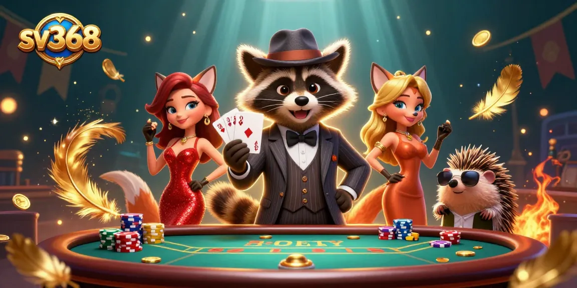 Experience the thrill of winning at sv368 with an illustrated raccoon poker scene full of excitement and energy.
