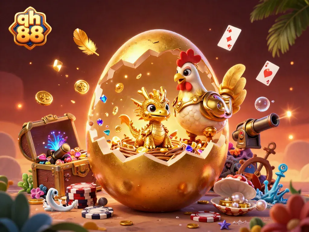 Experience the thrilling world of qh 88 with a golden dragon amidst poker chips and coins.