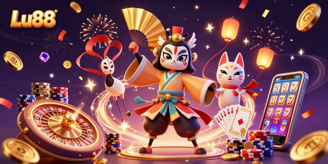 Experience winning moments with Lu88 at this vibrant casino illustration filled with dynamic action.