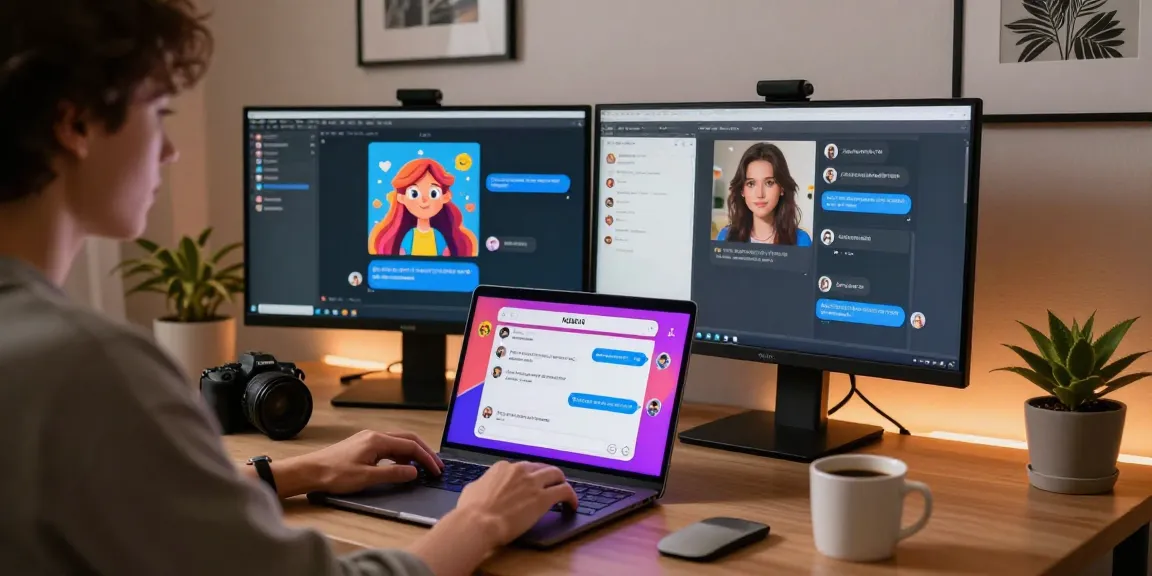 Immersive nsfw ai chat experience in a cozy home workspace, showcasing vibrant character interactions.
