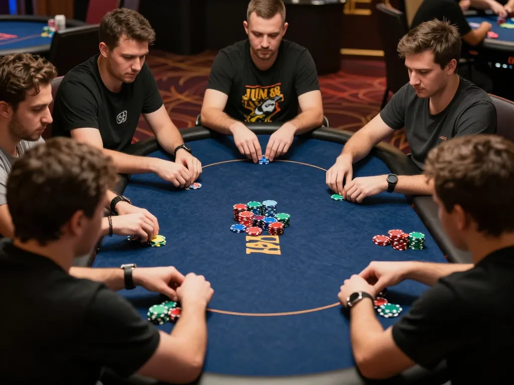 Engaging poker gameplay at Nhà cái Jun88, showcasing players in strategic action.