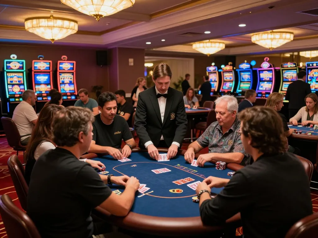 Say88 poker game in progress on upscale casino floor with players showcasing strategies