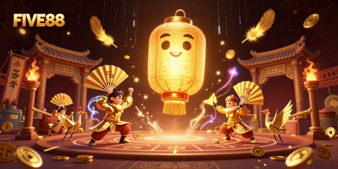 FIVE88 showcases vibrant 3D illustration of an animated lantern spirit at a bustling night market casino.