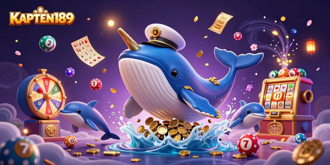 KAPTEN189 menyajikan ilustrasi kasino 3D mengesankan dengan ikan paus raksasa dan elemen judi menarik.