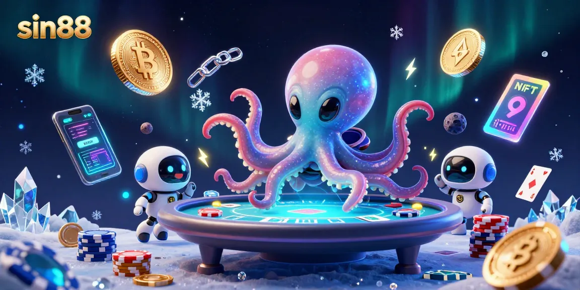 Engage in exciting games with sin88's alien octopus dealer in a cosmic poker scene.