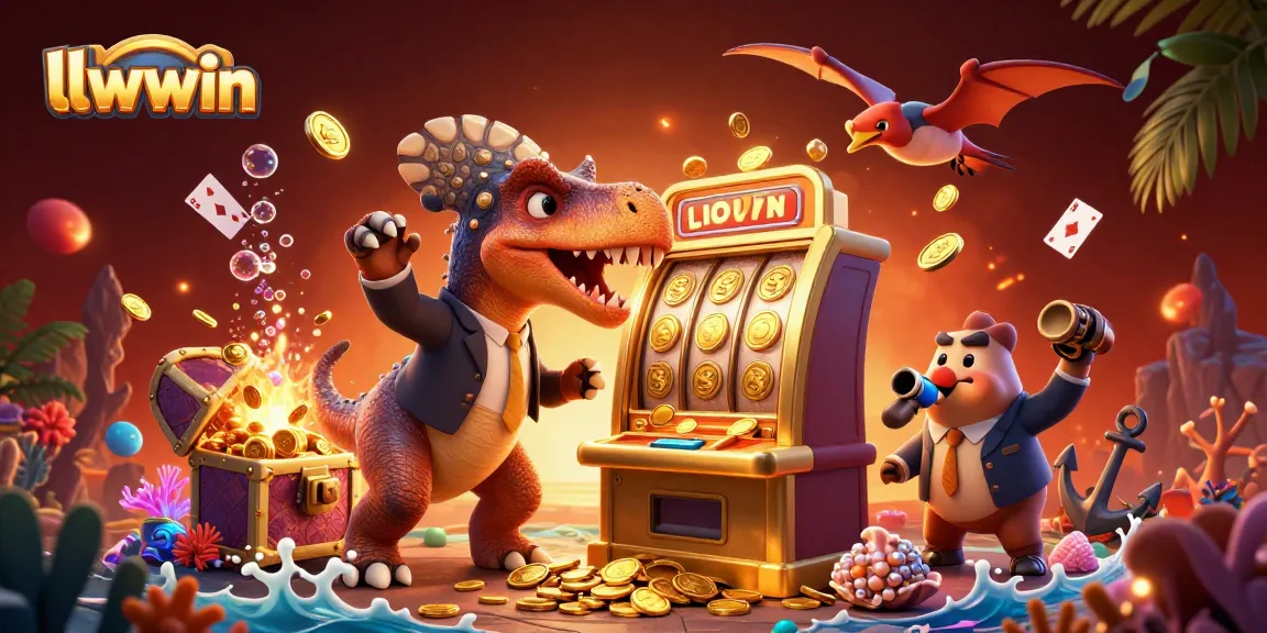 llwwin reveals a winning scene with a dinosaur and casino chaos amid golden coins